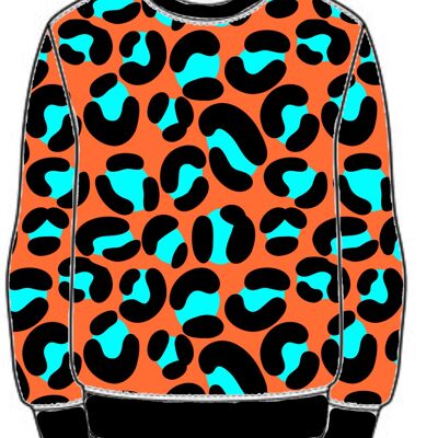 Klobiger orangefarbener handgemachter Pullover mit Leopardenmuster