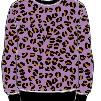 Maglione fatto a mano con stampa leopardata lilla