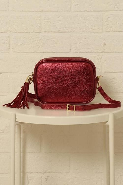 Metallic Red Italian Leather Camera Bag