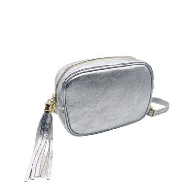 Bolso para cámara de cuero plateado