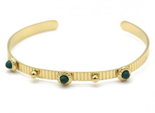 B010-008G S. Steel Bangle with Green Stone