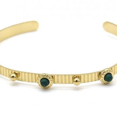 B010-008G S. Steel Bangle with Green Stone