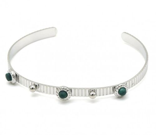 B010-008S S. Steel Bangle with Green Stone