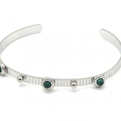 B010-008S S. Bracelet en acier avec pierre verte