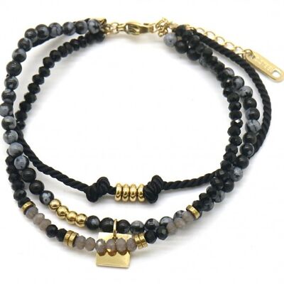 B010-036G Layered Edelstahl mit Steinen Armband