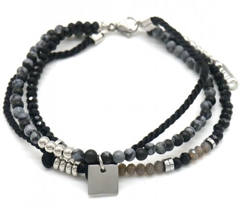 B010-036S Layered S. Steel with Stones Bracelet