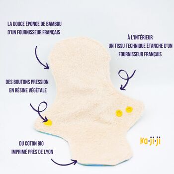 Serviette menstruelle lavable - Coton bio avec intérieur Bambou - Fabriqué en France 1