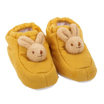 Chaussons Lapin 0-2 ans - Lin Moutarde - coton Bio