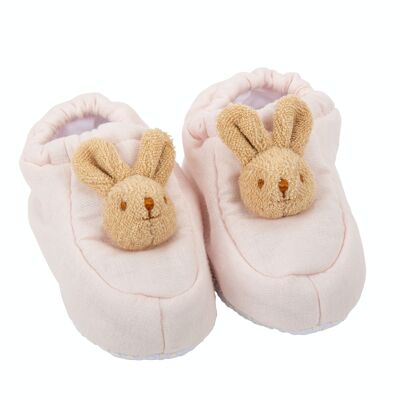 Rabbit slippers, 0-2 years - Powder Pink Organic cotton