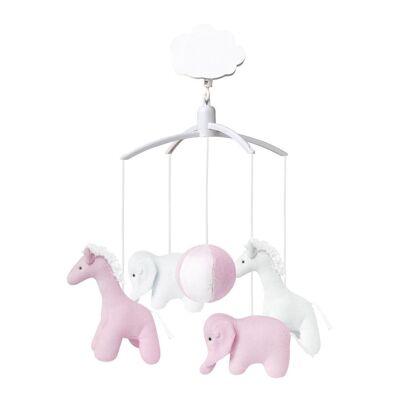 Giostrina musicale giraffa, elefante rosa e bianco