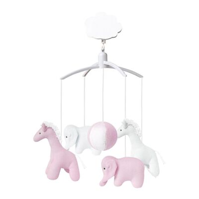 Móvil Musical Jirafa, Elefante Rosa y Blanco