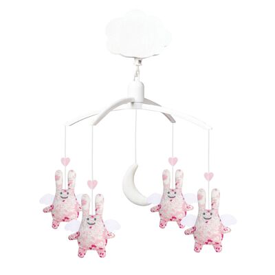 Musical Mobile Angel Rabbit Pink Flowers