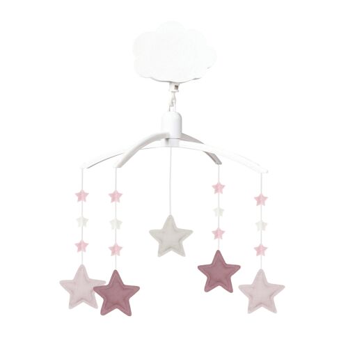 Mobile Musical Etoiles - Coton Bio Vieux Rose, Beige & Rose Poudré