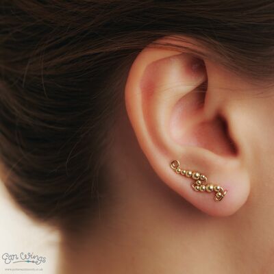 Oreille Ailes Perles Rondes Or Jaune 14 Carats