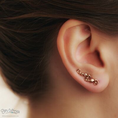 Oreille Ailes Cristaux Or Rose 14ct Or Rose