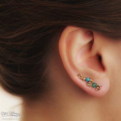 Ailes d'Oreilles Turquoise Or Jaune 14ct