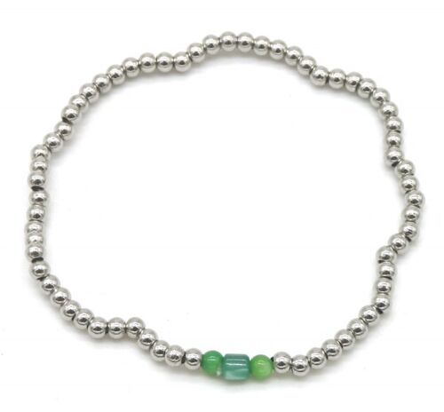 B2142-004A S. Steel Elastic Bracelet Green Adventurine