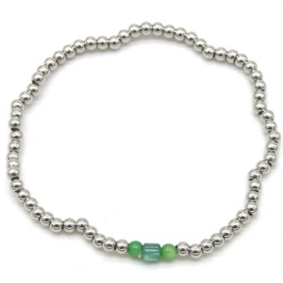 B2142-004A S. Steel Elastic Bracelet Green Adventurine