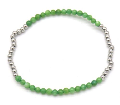 B2142-005B S. Steel Elastic Bracelet Green Adventurine