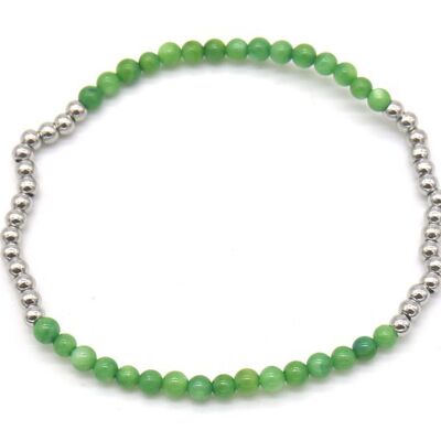 B2142-005B S. Steel Elastic Bracelet Green Adventurine