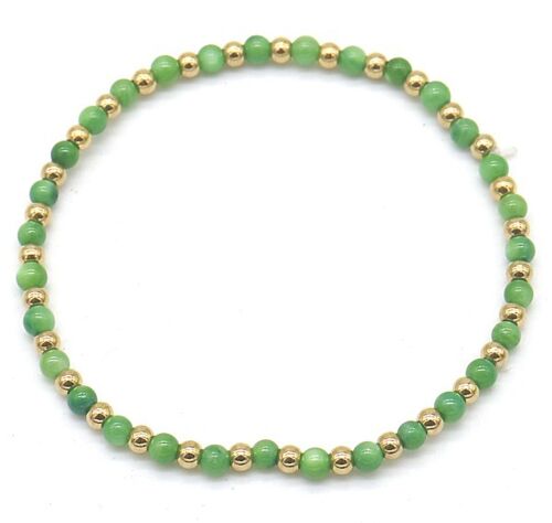 B2142-004B S. Steel Elastic Bracelet Green Adventurine