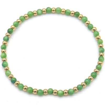 B2142-004B S. Steel Elastic Bracelet Green Adventurine