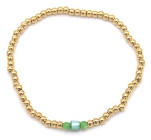 B2142-004AG S. Steel Elastic Bracelet Green Adventurine