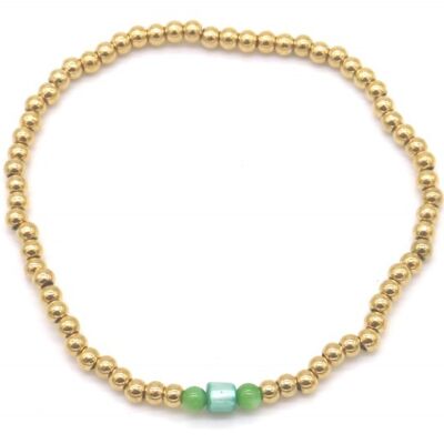 B2142-004AG S. Steel Elastic Bracelet Green Adventurine