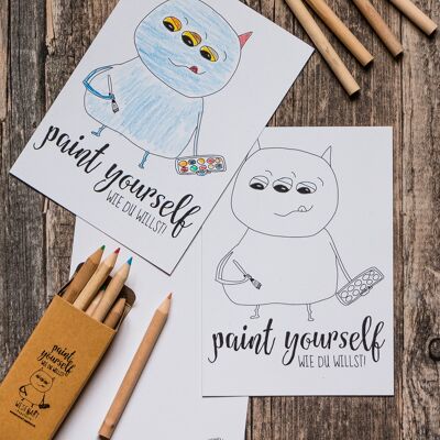 Postkarte »Paint yourself« zum Ausmalen