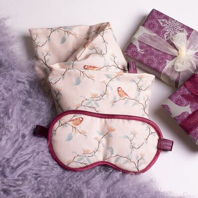 Lavender Wheat Warmer and Eye Mask in Parus Pink Birds