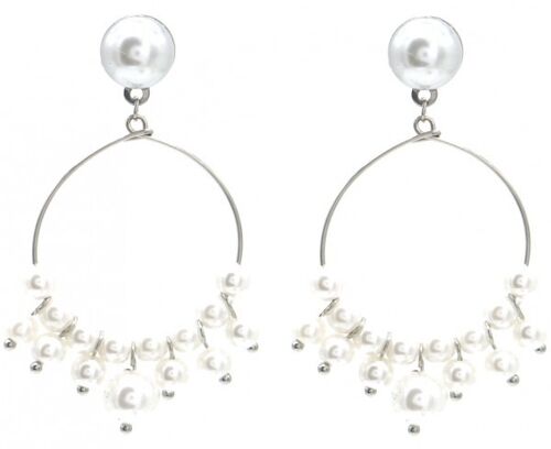 B-C17.1 E012-006S S. Steel Earrings with Pearls 5.5x3cm