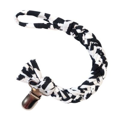 Pacifier cord braided cotton | Black/white panther