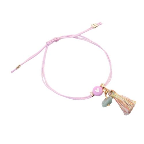 LOVEissue  armband kids | Hartje lila met kwastje goud