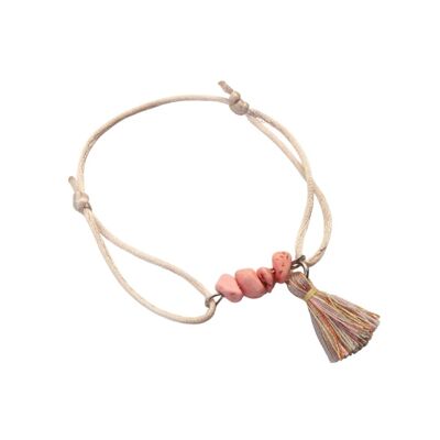 Bracciale LOVEissue bambini | cordone di raso champagne pietra naturale corallo argento