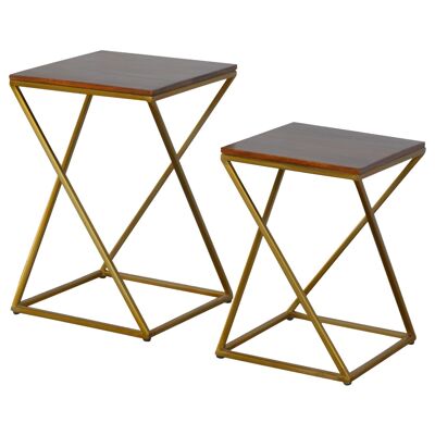 Chestnut Nesting Tables with Gold Base