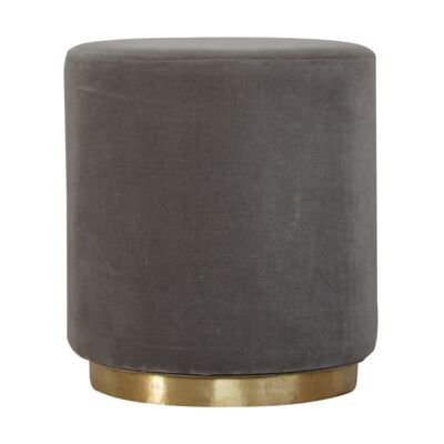 Grey Velvet Footstool with Gold Base