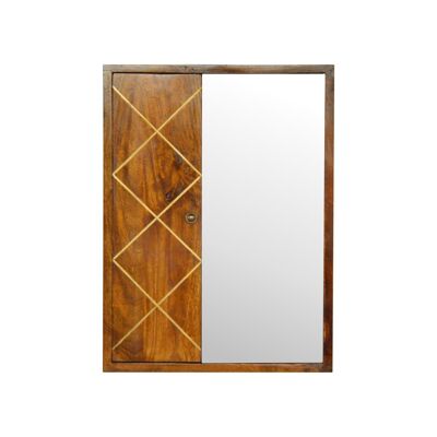 Sliding Brass Inlay Wall Mirror Cabinet