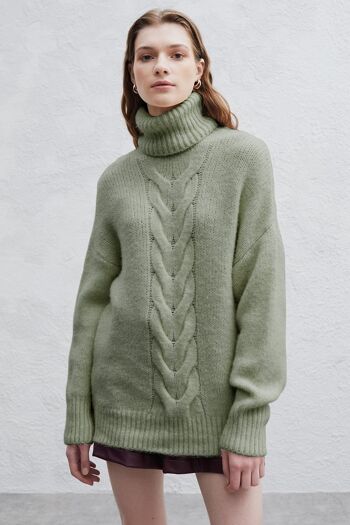 Pull en Maille Torsadée Mayra - Vert Reseda 1