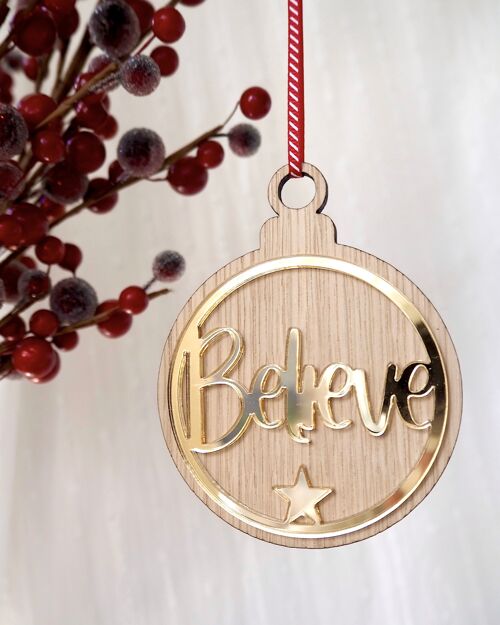 Believe Christmas Bauble (gold)