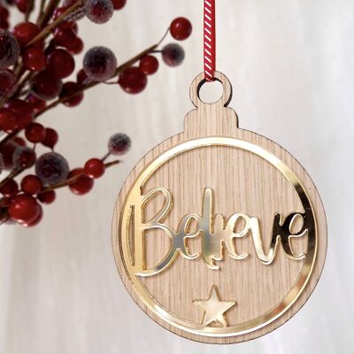 Believe Christmas Bauble (gold)