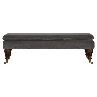 Grey Velvet Bench with Castor Feet