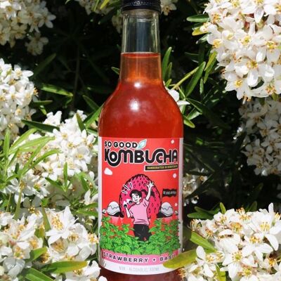 So Good Kombucha – Erdbeere und Basilikum, Karton mit 12 x 330 ml Glasflaschen