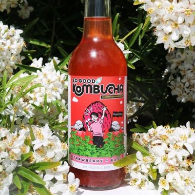 So Good Kombucha – Erdbeere und Basilikum, Karton mit 12 x 330 ml Glasflaschen
