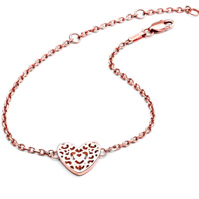 Bracelet coeur filigrane en or rose 18 carats vermeil