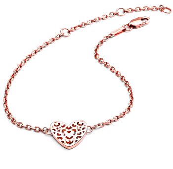 Bracelet coeur filigrane en or rose 18 carats vermeil 1