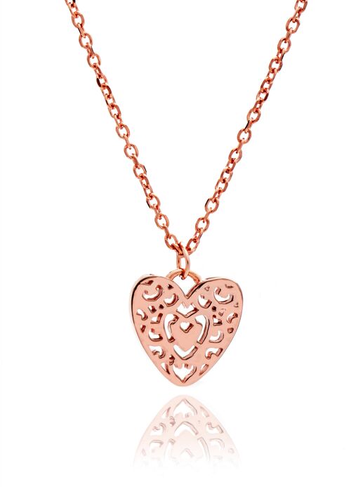 18ct Rose Gold Vermeil  Filigree Heart Stacking Pendant