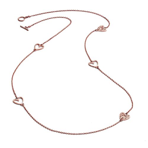 18ct Rose Gold Vermeil  Five Charm Heart Stacking Necklace