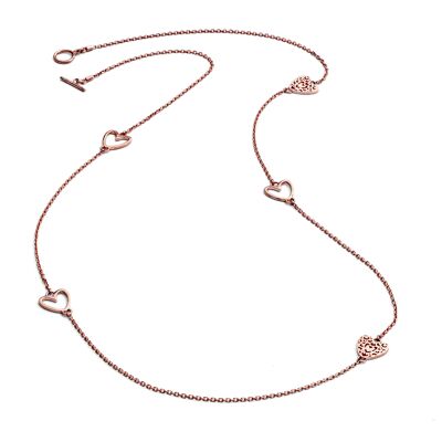 Collana impilabile con cinque ciondoli a forma di cuore in vermeil in oro rosa da 18 carati