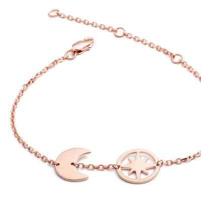 18ct Rose Gold Vermeil Crescent Moon and  Circle of Life Star Charm Bracelet
