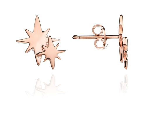18ct Rose Gold Vermeil Double Star Studs